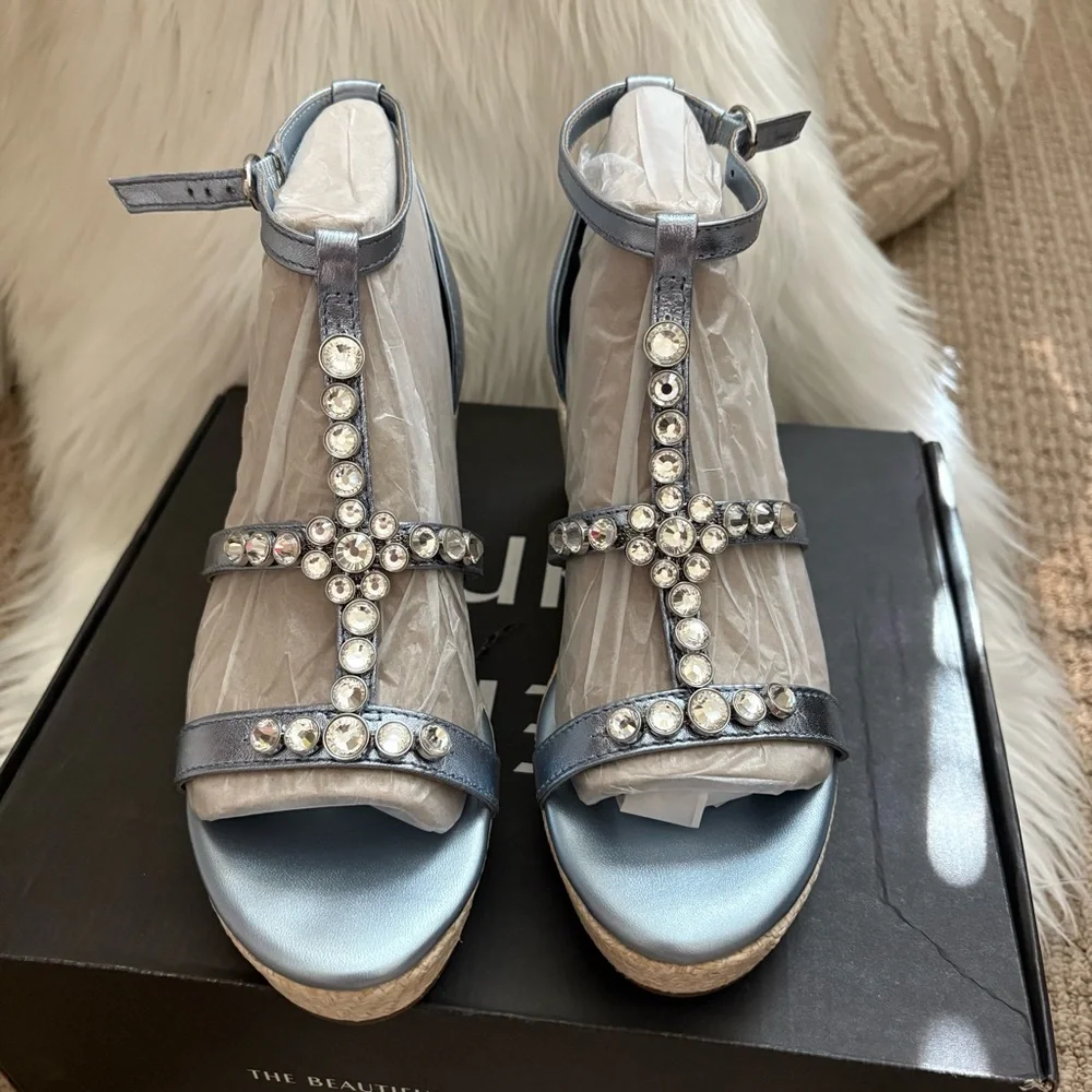 Naturalizer Serena Blue Metallic Strappy Wedge Sandal Y2k